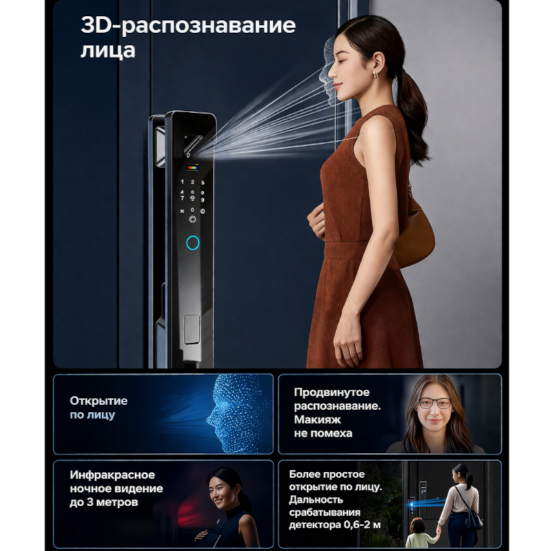 картинка  Замок дверной Tuya K49-3DFace, WIFI ВТ, Face ID от магазина "мир Электроники"