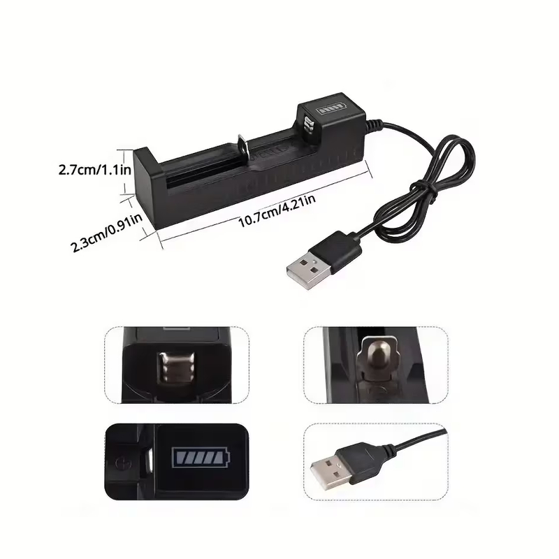 картинка Зарядное устройство Li-Ion, 1 слот USB,  для 16340 14500 18650 26650 от магазина "мир Электроники"