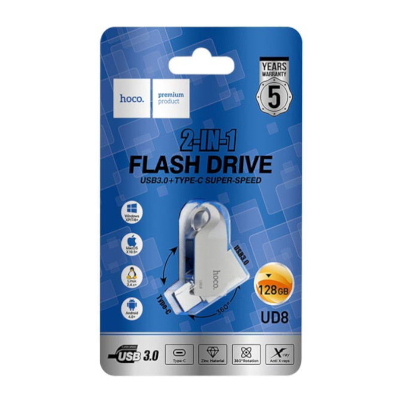 картинка Флешка HOCO UD8 2 в 1, 128ГБ USB 3.0, Type-C от магазина "мир Электроники"