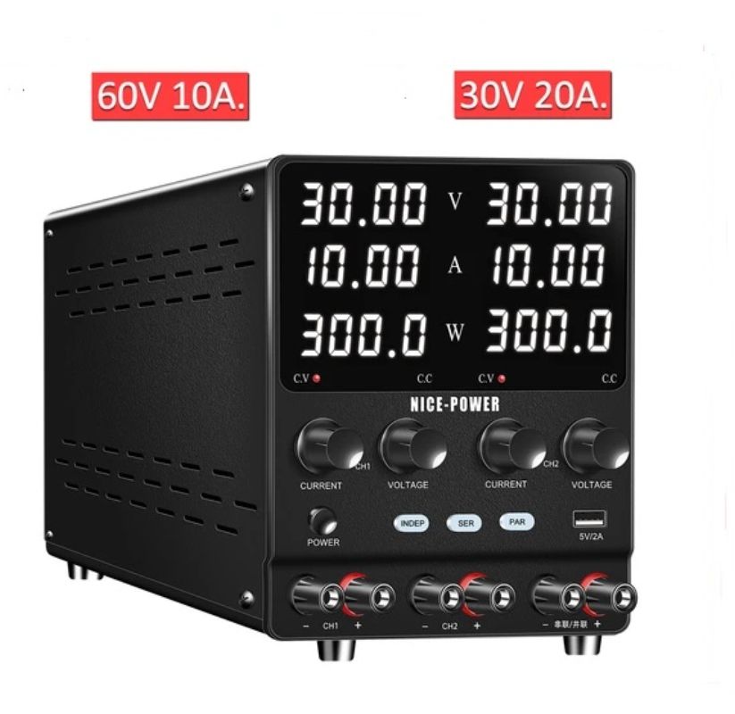 картинка Блок питания двухканальный лабораторный NICE POWER SPS3010-2KD, 0-30В/10А, черный от магазина "мир Электроники"