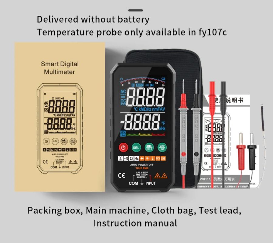 картинка Умный профессиональный мультиметр FUYI FY107 автодиапазон, + бесконтактный датчик от магазина "мир Электроники"