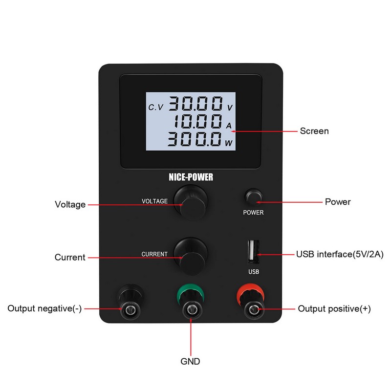 картинка Блок питания NICE SPS3010D, 0-30В/10А, USB, LCD 3 индикатора, черный от магазина "мир Электроники"