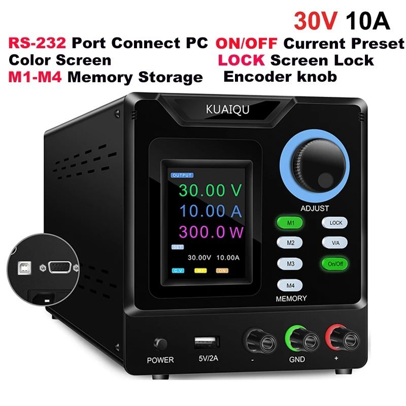 картинка Блок питания лабораторный KUAIQU SPPS-D3010 RS232, 0-30В/10А, память, черный от магазина "мир Электроники"