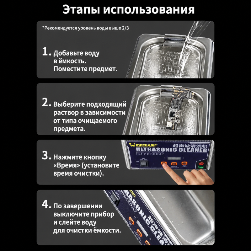 картинка Ультразвуковая мойка MECHANIC IClean-E08P, 80W от магазина "мир Электроники"