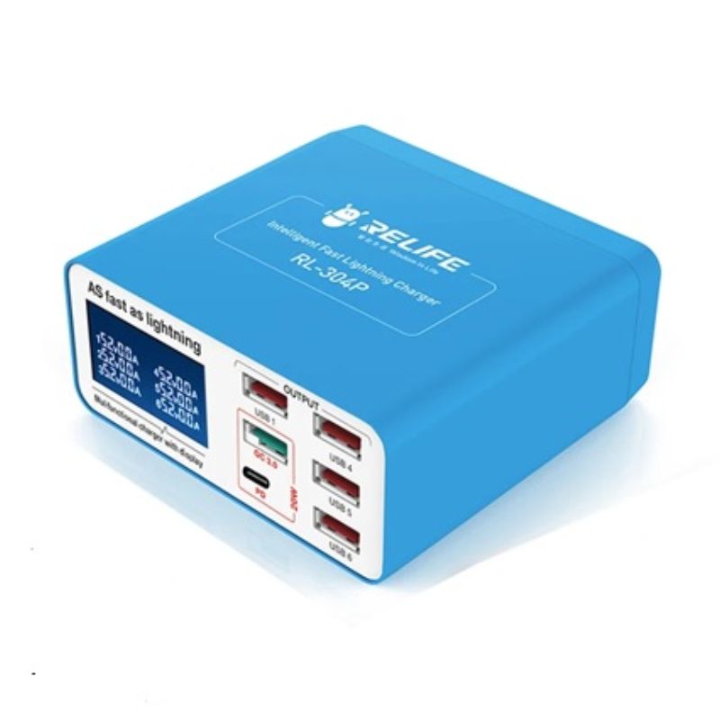 картинка Зарядное устройство RELIFE RL-304P, 6-портов, QC3.0, дисплей, PD 40Вт от магазина "мир Электроники"