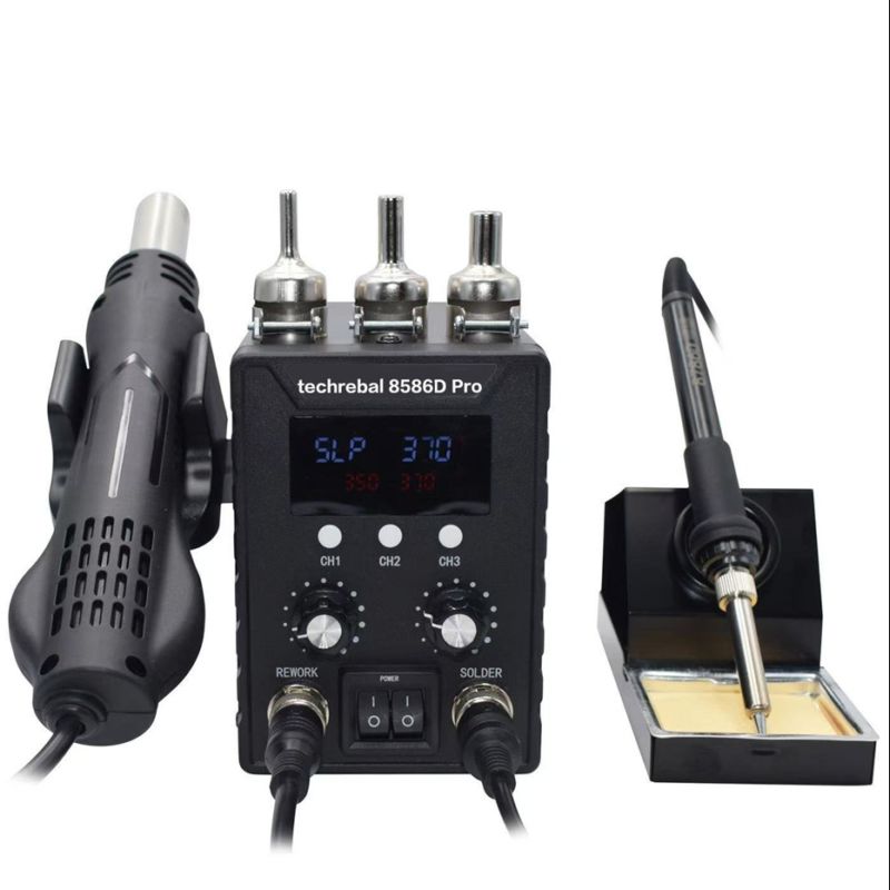 картинка Паяльная станция TECHREBAL 8586D Pro с запасными нагревателями от магазина "мир Электроники"