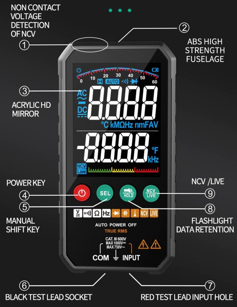 картинка Умный профессиональный мультиметр FUYI FY107 автодиапазон, + бесконтактный датчик от магазина "мир Электроники"