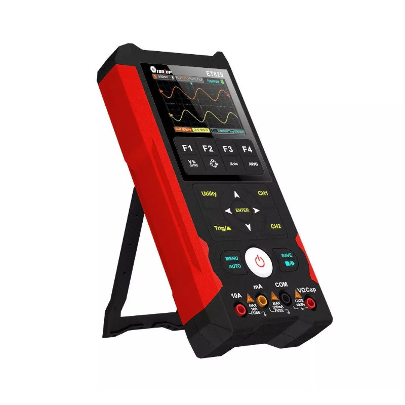 картинка Осциллограф-мультиметр TOOLTOP ET829, 80МГц, 2 канала, генератор, 2000 мАч от магазина "мир Электроники"