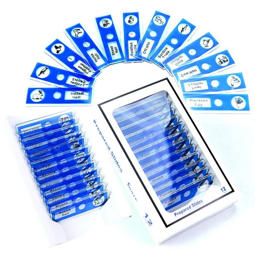 картинка Набор пробников слайдов 12 шт. для микроскопа, животные (синий) от магазина "мир Электроники"