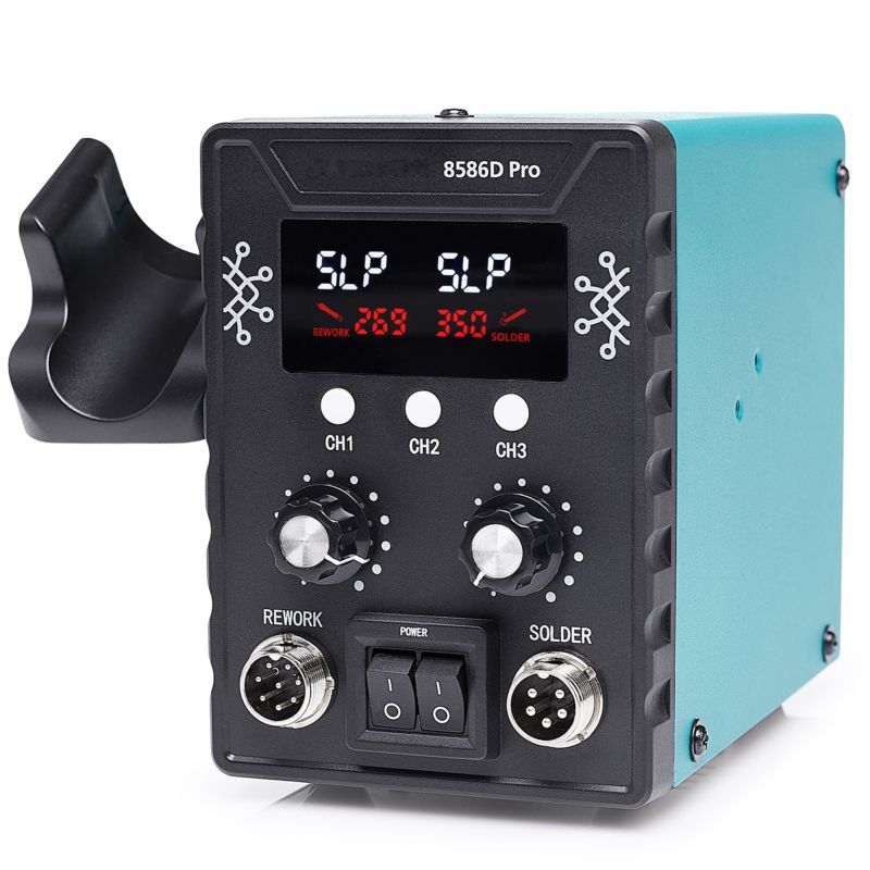 картинка Паяльная станция TECHREBAL 8586D Pro с запасными нагревателями от магазина "мир Электроники"