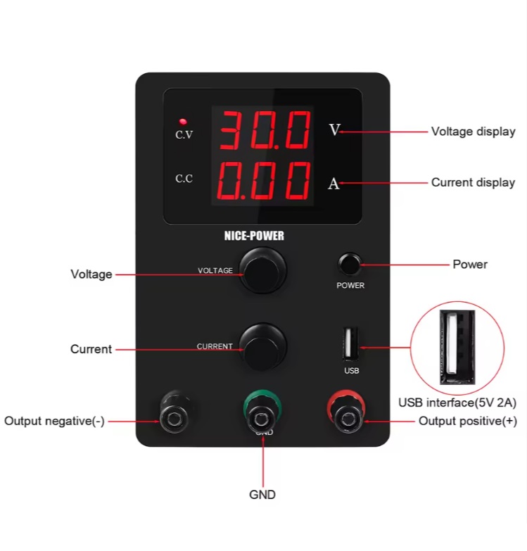 картинка Блок питания Nice-Power R-SPS3010D-4, 0–30В / 10А, USB, Type-C, черный от магазина "мир Электроники"